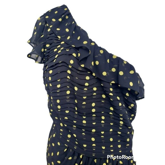 NWT  Dress Black With Gold Polka Dots One Shoulder Allen B. Cocktail Party - Picture 3 of 7